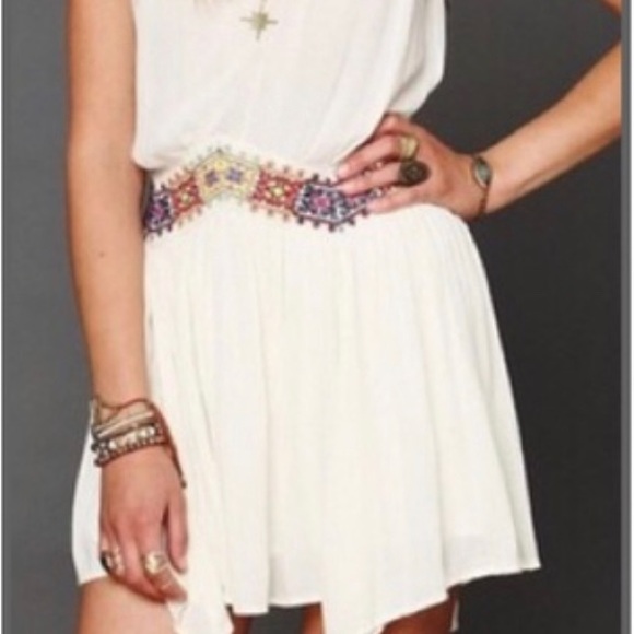 Free People Natural Ethnic Embroidered Waist Mini Dress Tunic - Picture 8 of 9
